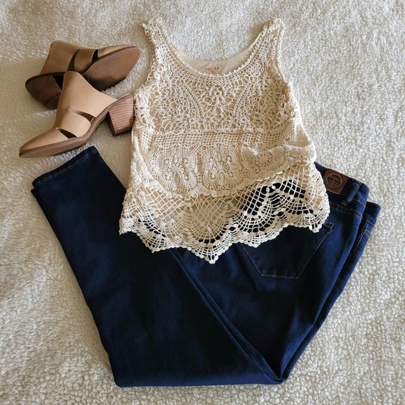 Mudd Lace Cream Tank Top M - Picture 2 of 8